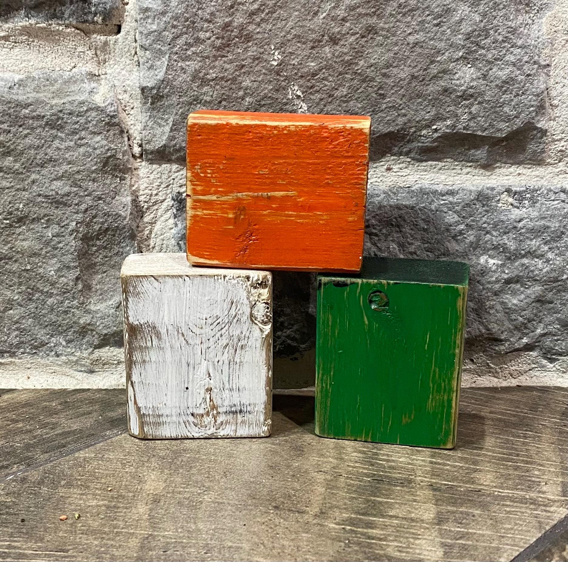 Halloween Monster Trio Blocks: Rustic Frankenstein, Ghost, Pumpkin ...