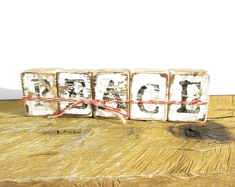 PEACE Rustic Wood Block Christmas Decor-Rustic Christmas Decorations