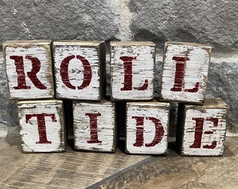 Roll Tide Rustic Wood Block Decor - Alabama Crimson Tide