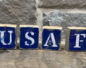USAF Wood Block Decor: Rustic Air Force Shelf Sitters