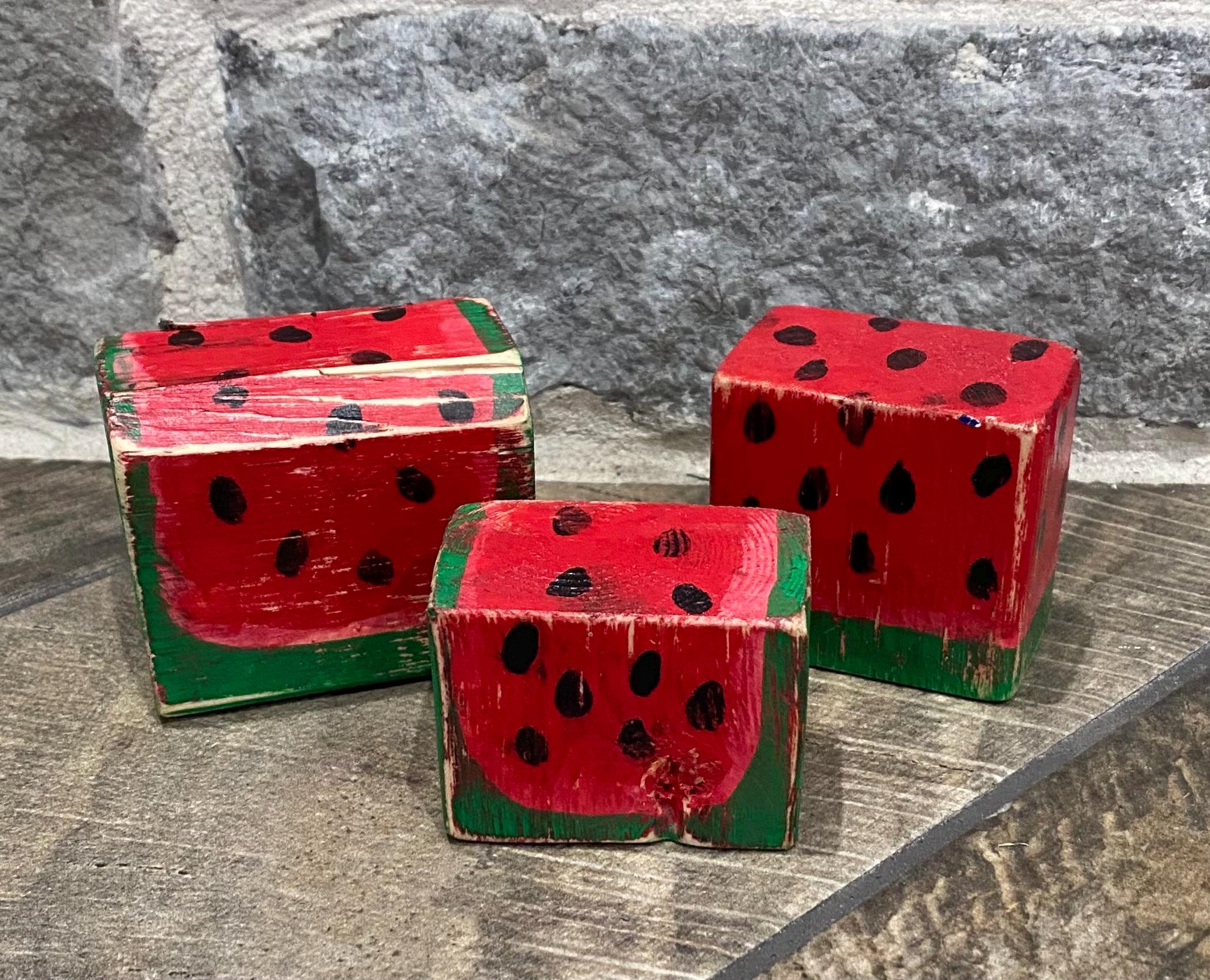 Watermelon Block Set Watermelon Block Trio-watermelon Summer Decor-rustic Watermelon Shelf ...