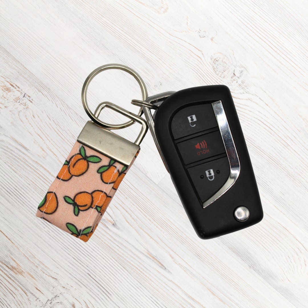 Peaches Key Fob, Matching Key Fob, Fruit Key Chain, Teal Key Chain