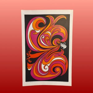 Vintage Original 1969 Poster Art Print "Dragon" Lithograph" By Vagabond Creations Dayton Ohio Beautiful Real Gift Home Decor Wall Hanging