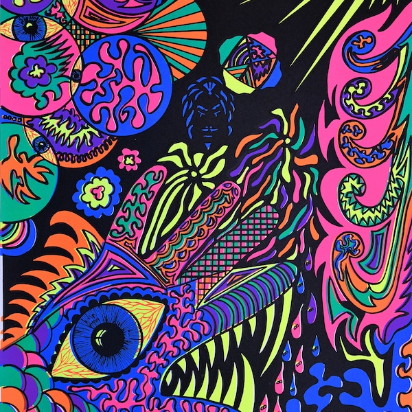 Rare 1970 NOS Schwarzlicht Poster Hand Augapfel - Home Decor Kunstdruck Original Herren Damen Geburtstag Geschenk Retro MCM Gemälde Drucke Wandkunst