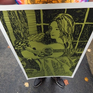 Finales de la década de 1960 Vintage NOS Original Janis Joplin Guitar Performance Poster Home Decor Art Print Hombres Mujeres Regalo de cumpleaños Retro MCM Pintura