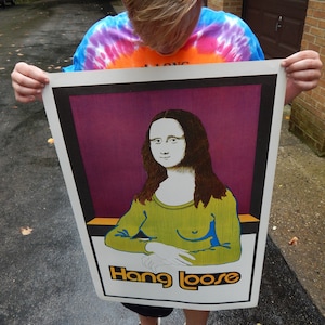 Vintage NOS 70's Hang Loose Mona Lisa Cartel - Decoración del hogar Impresión de arte Original Hombres Mujeres Regalo de cumpleaños Retro MCM Pintura Impresiones Arte de pared