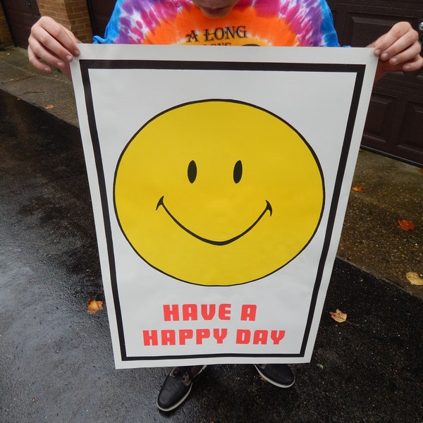 Vintage NOS Original Iconic Smiley Poster Have A Happy Day Late 1960's Dayton Ohio POP ART *As seen on Stranger Things*