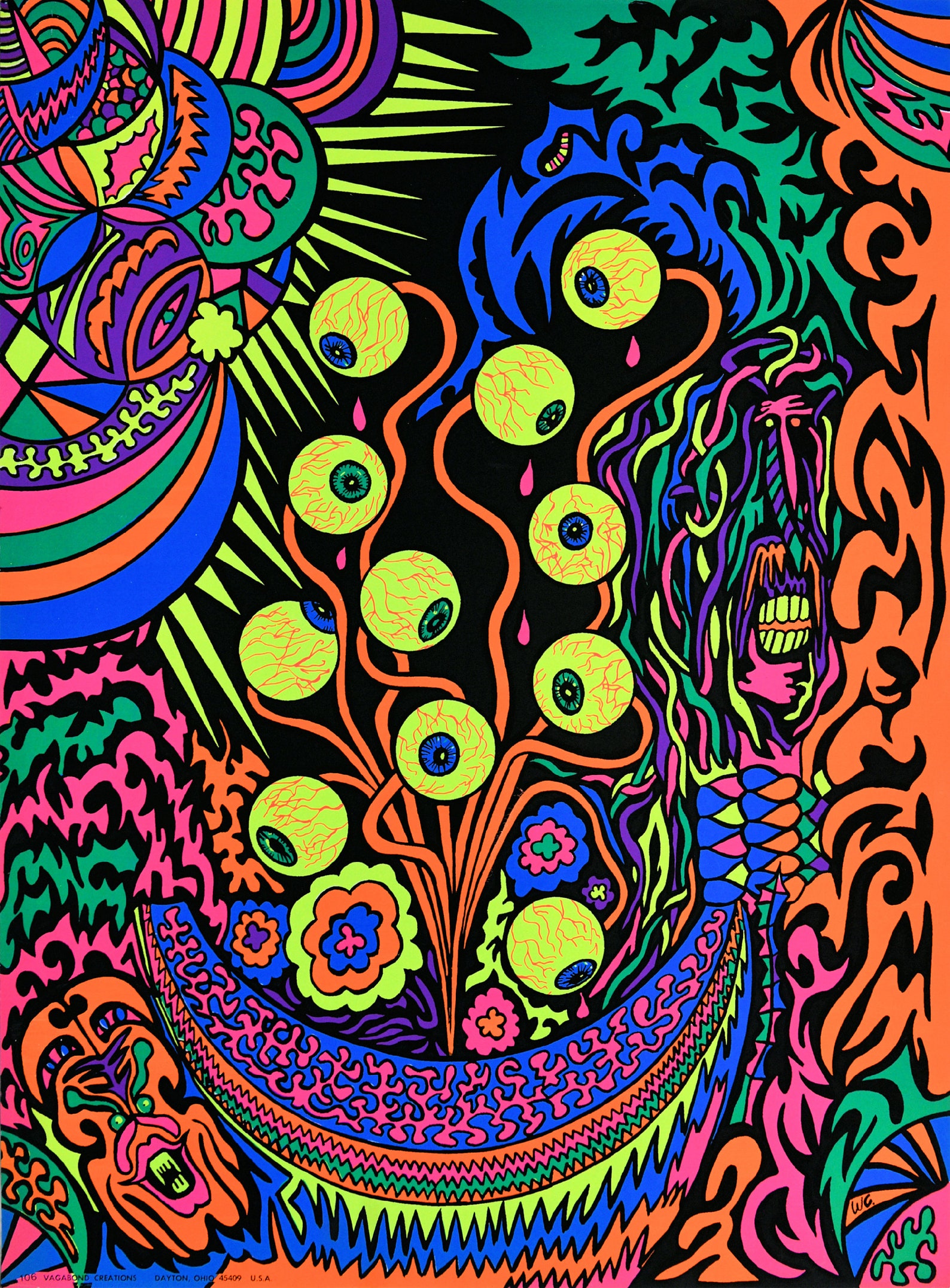 Rare Vintage 1970 Nos Psychedelic Black Light Poster Eyeball Etsy