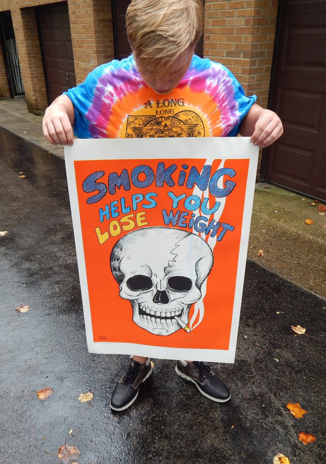 Amazing Reese James 1971 Poster Skull Smoking Helps You Lose Weight