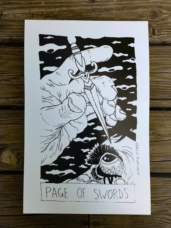 Art Print 11x17 Trippy Drawing Original Art Bedroom Wall Cartoon Hippie Ouija Art Tarot Gift Sketch Page Of Swords Wall Art Bohemian Boho