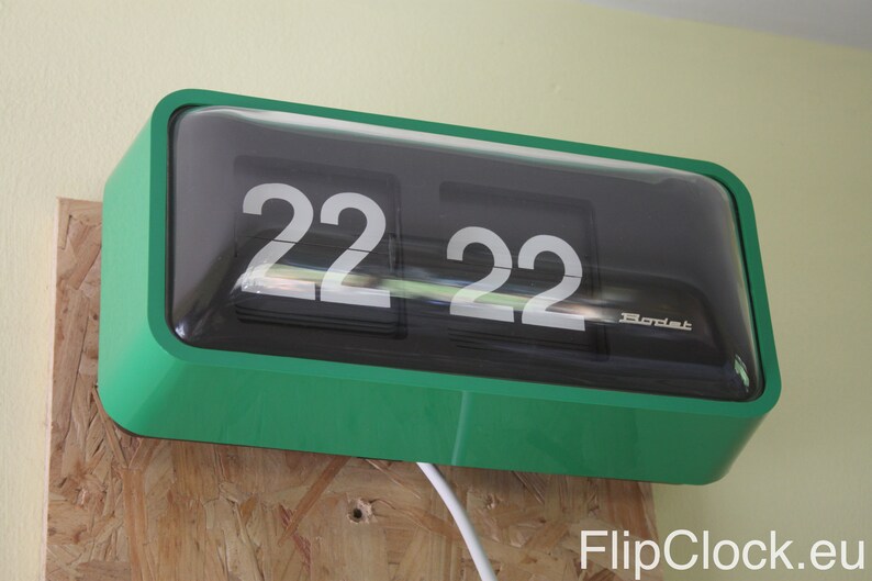 Huge Bodet Flip Wall Clock Bright And Rare Green Mains Operated 220v