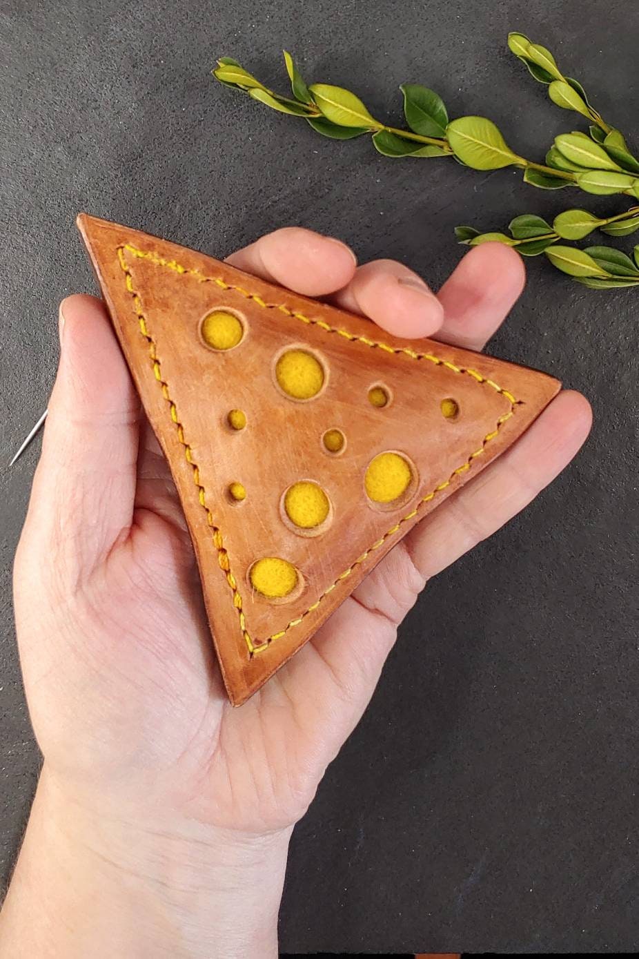 The Big Cheese Leather Pincushion Triangle Medium Etsy