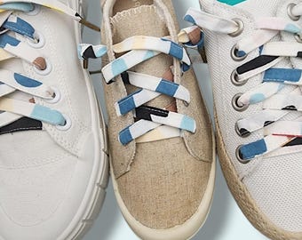 Abstract Print Shoelaces: Blue and Cream Cowprint