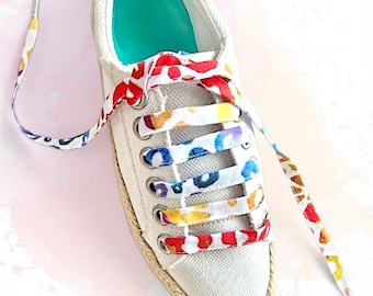 Watercolor Leopard Shoelaces, Red, Orange, Yellow, Blue, Purple, and White Cotton Shoelaces