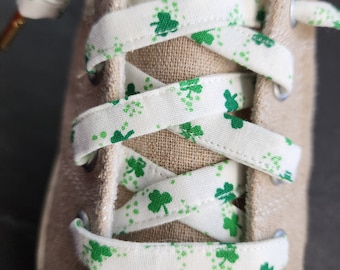 St. Patrick's Day Clover Shoelaces, Green and White Shamrock Shoelaces