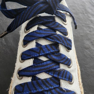 Black and Blue Flat Shoelaces with Stripes, 45 Inch, 54 Inch, Handcrafted in the USA