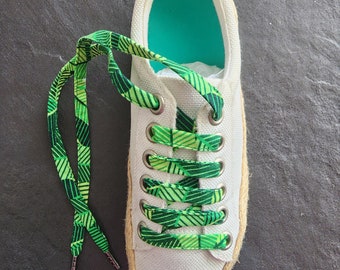 Green Abstract Leaves Shoelaces for Plant Lovers Flat Cotton Sneaker Shoelaces