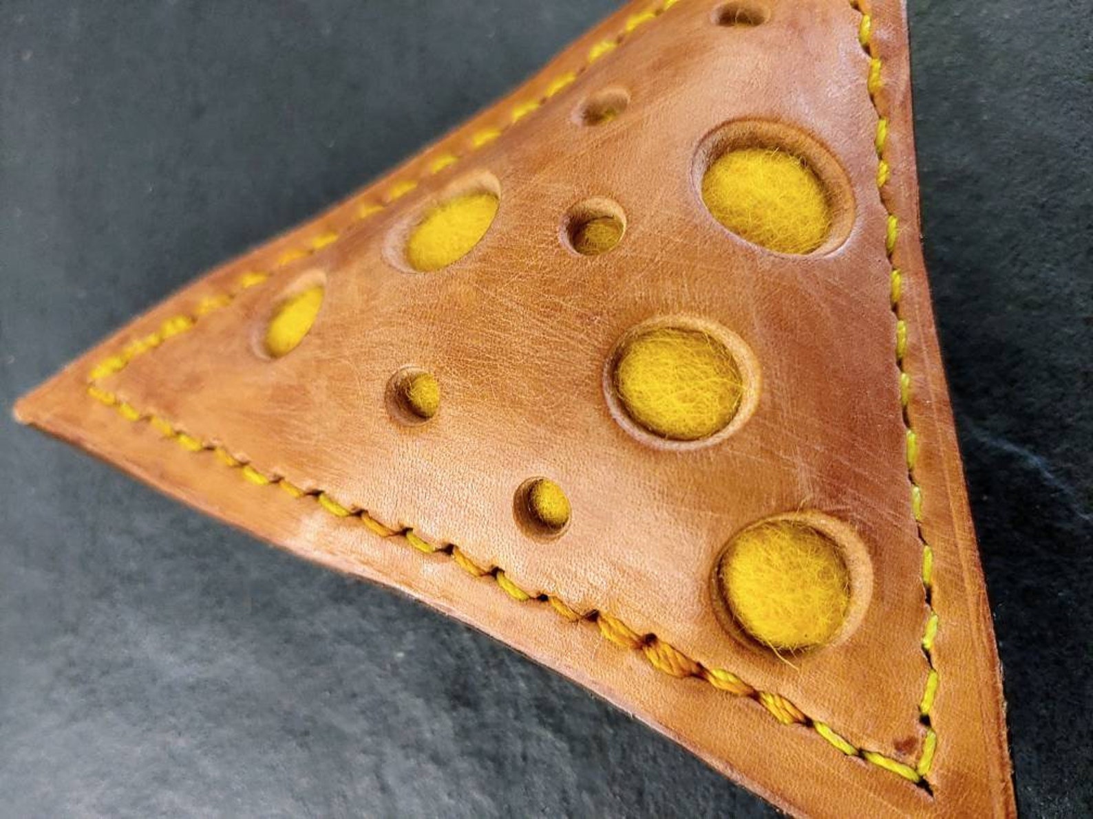 The Big Cheese Leather Pincushion Triangle Medium Etsy