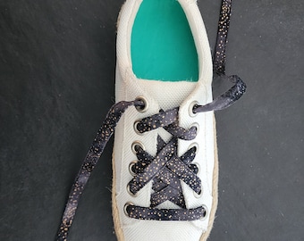 Black and Metallic Gold Splatter Paint Dots Patterened Flat Cotton Shoelaces, 3 Sizes, USA Handmade