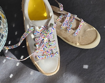 Shoelaces for Birthday Party, Celebrations, New Year's Eve, Confetti Sprinkles Birthday Cake Party Flat Lace Sneaker Shoelaces