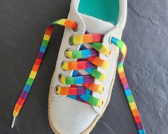 Rainbow Stripe Flat Cotton Pride Shoelaces