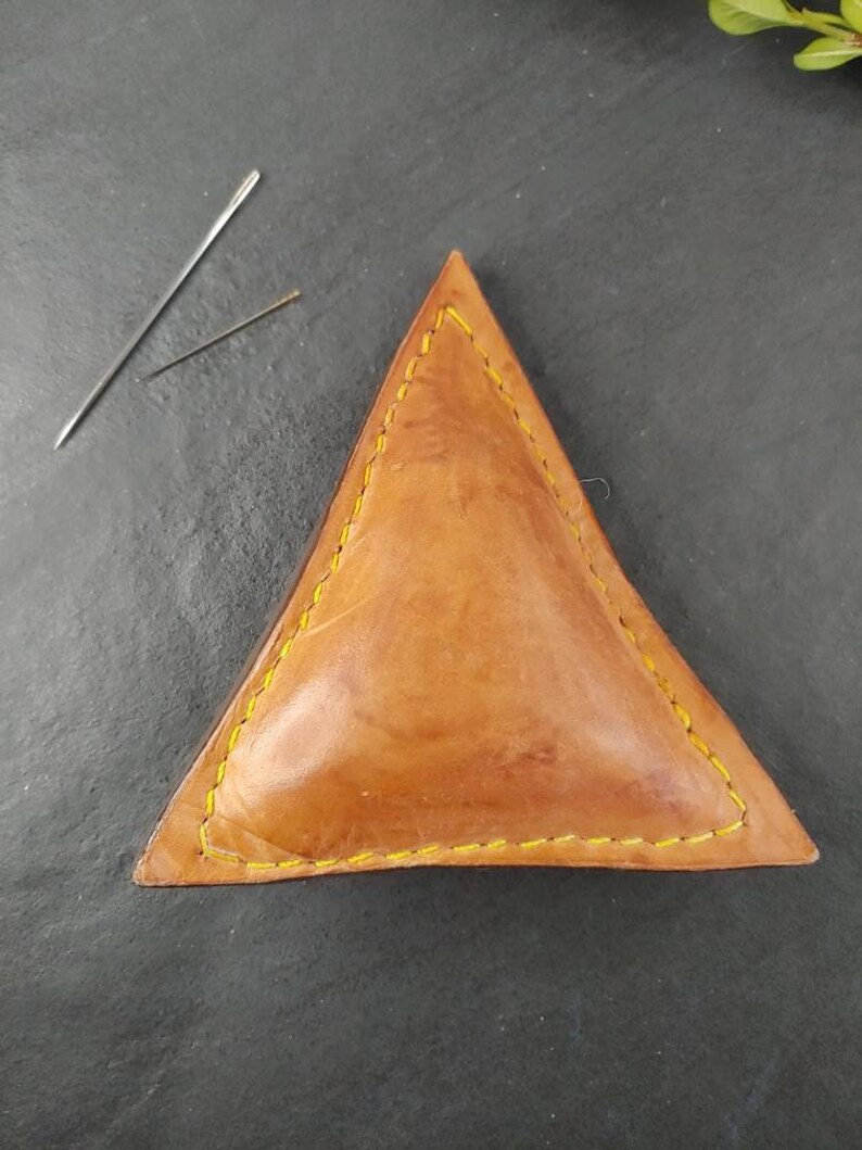 The Big Cheese Leather Pincushion Triangle Medium Etsy