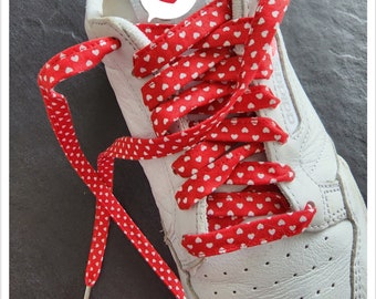 Red and White Heart Flat Shoelaces, Valentine's Day Laces