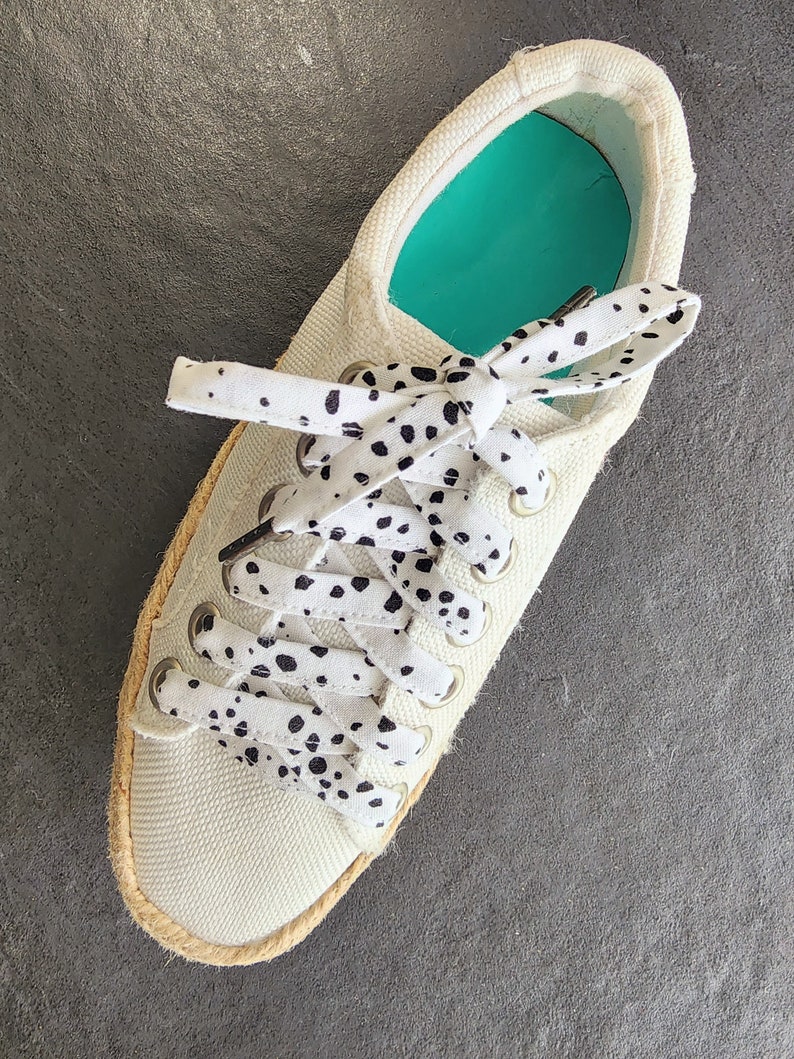 Black and White Dalmatian Spots Flat Cotton Sneaker Shoelaces, 45 Inch image 5