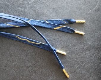 Navy Blue, Black, and Gold Flat Cotton Shoelaces