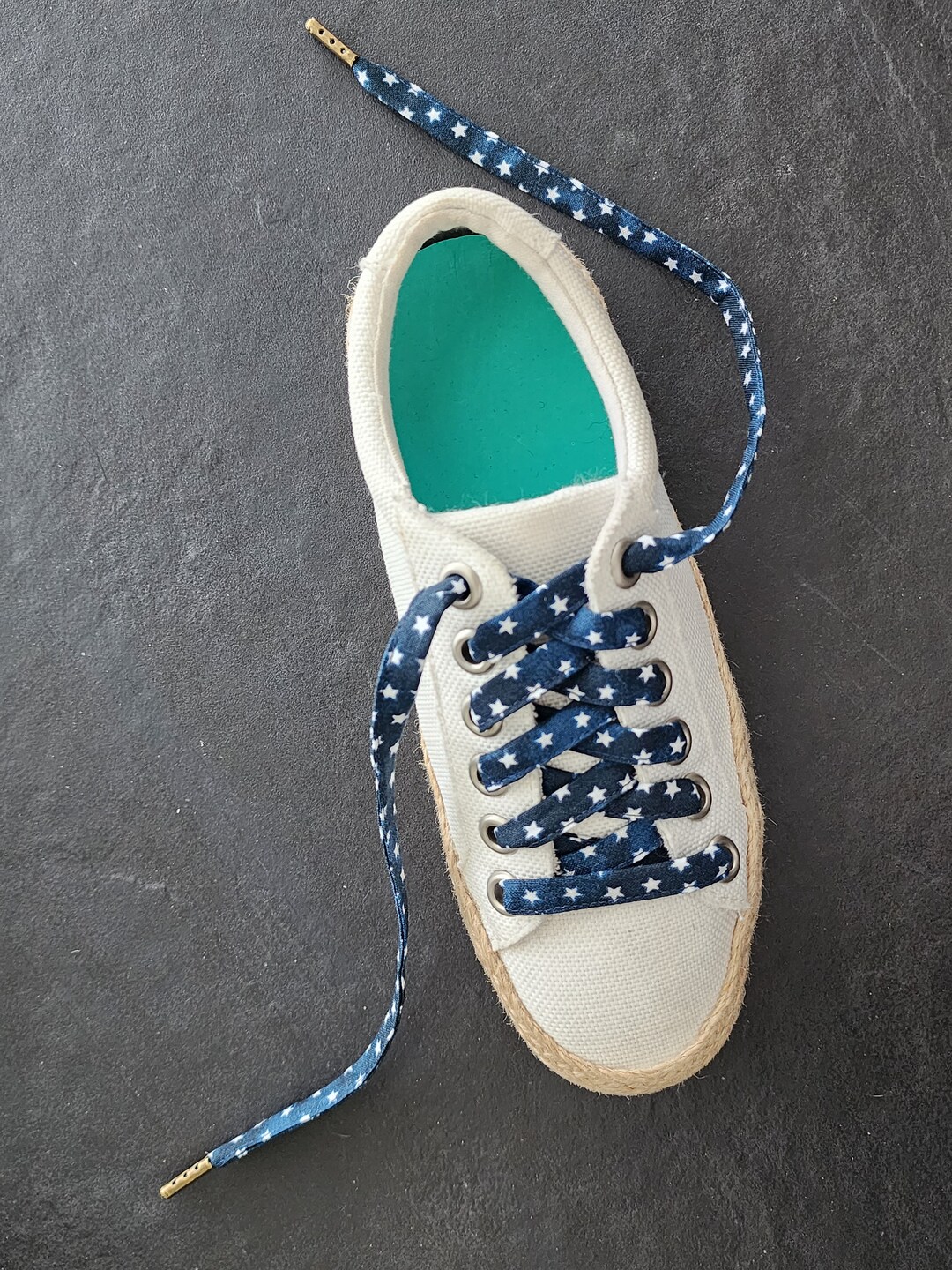 Black and Blue Shoelaces With White Stars Flat Cotton Etsy