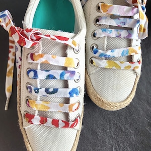 Watercolor Leopard Shoelaces, Red, Orange, Yellow, Blue, Purple, and White Cotton Shoelaces