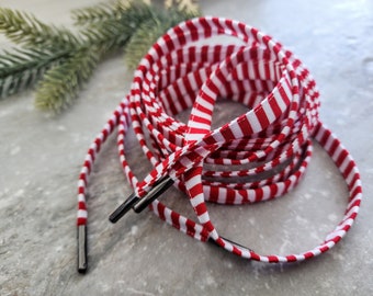 Red and White Striped Shoelaces Peppermint Stripe Shoelaces Elf Shoelaces Etsy