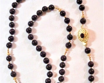 Jewelry Set: Genuine Garnet; Vermeil, Gold-Filled, & 14K Gold-Plated Beads; Vermeil and Genuine Faceted Garnet Oval Clasp Worn on the Side