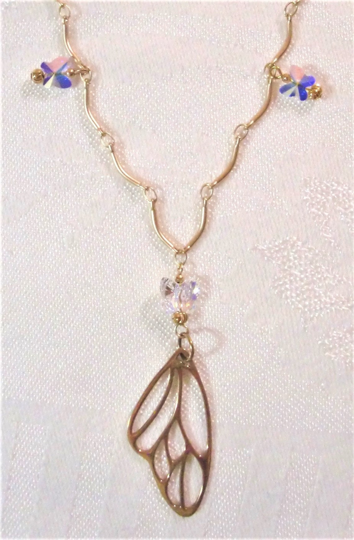 Necklace Bronze Butterfly Wing Pendant, Crystal AB Swarovski Butterfly