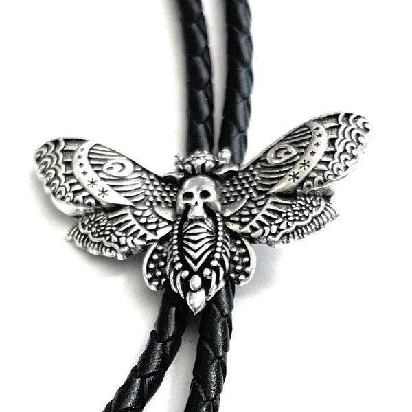 Handmade Amazing Deaths Head Moth Bolo Tie - Personalized Cord Color , length , and tips /T13