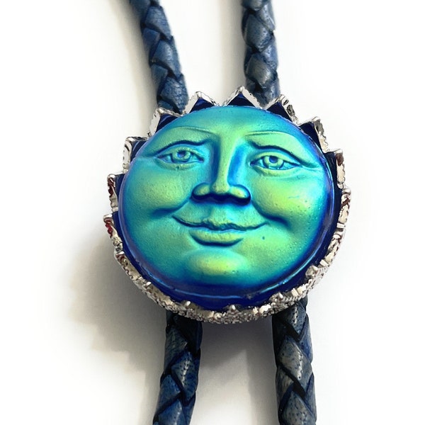 Handmade Amazing Sun Moon smiley face Celestial Colors change Bolo Tie - Personalized Cord Color , length , and tips /T09