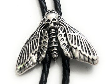 Handmade Amazing Deaths Head Moth Bolo Tie - Personalized Cord Color , length , and tips /T13