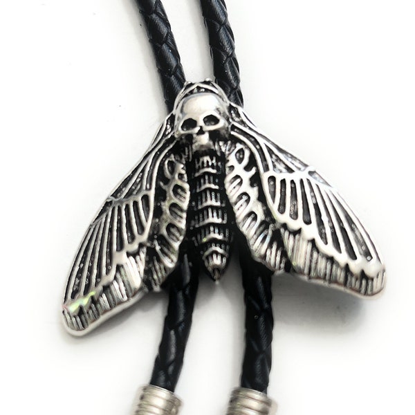 Handmade Amazing Deaths Head Moth Bolo Tie - Personalized Cord Color , length , and tips /T13