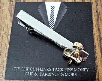 Fire Department Uniform Tie Pin Clip Clasp Bar Silver Tone Helmet Hose Bugle