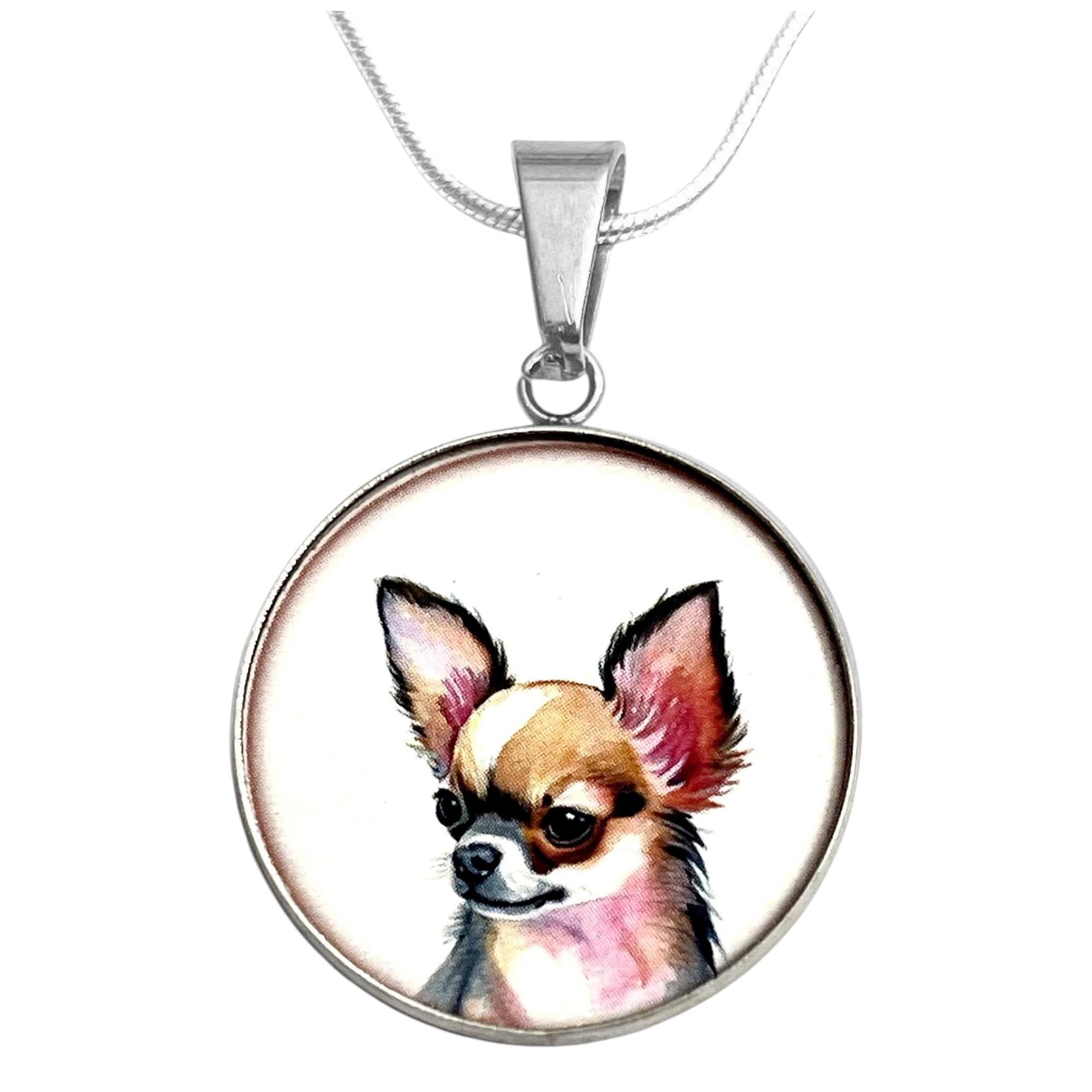 Chihuahua Art Print Stainless Steel Necklace Free Laser Engraved