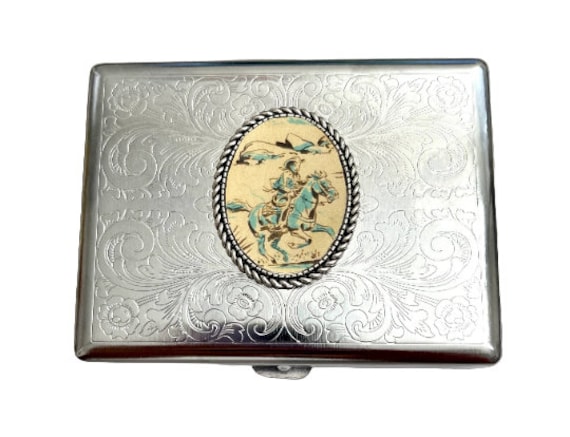 cowboy cigarette case Stainless Steel Western Cowboy Cigarette Case Business Card ID Holder /C0