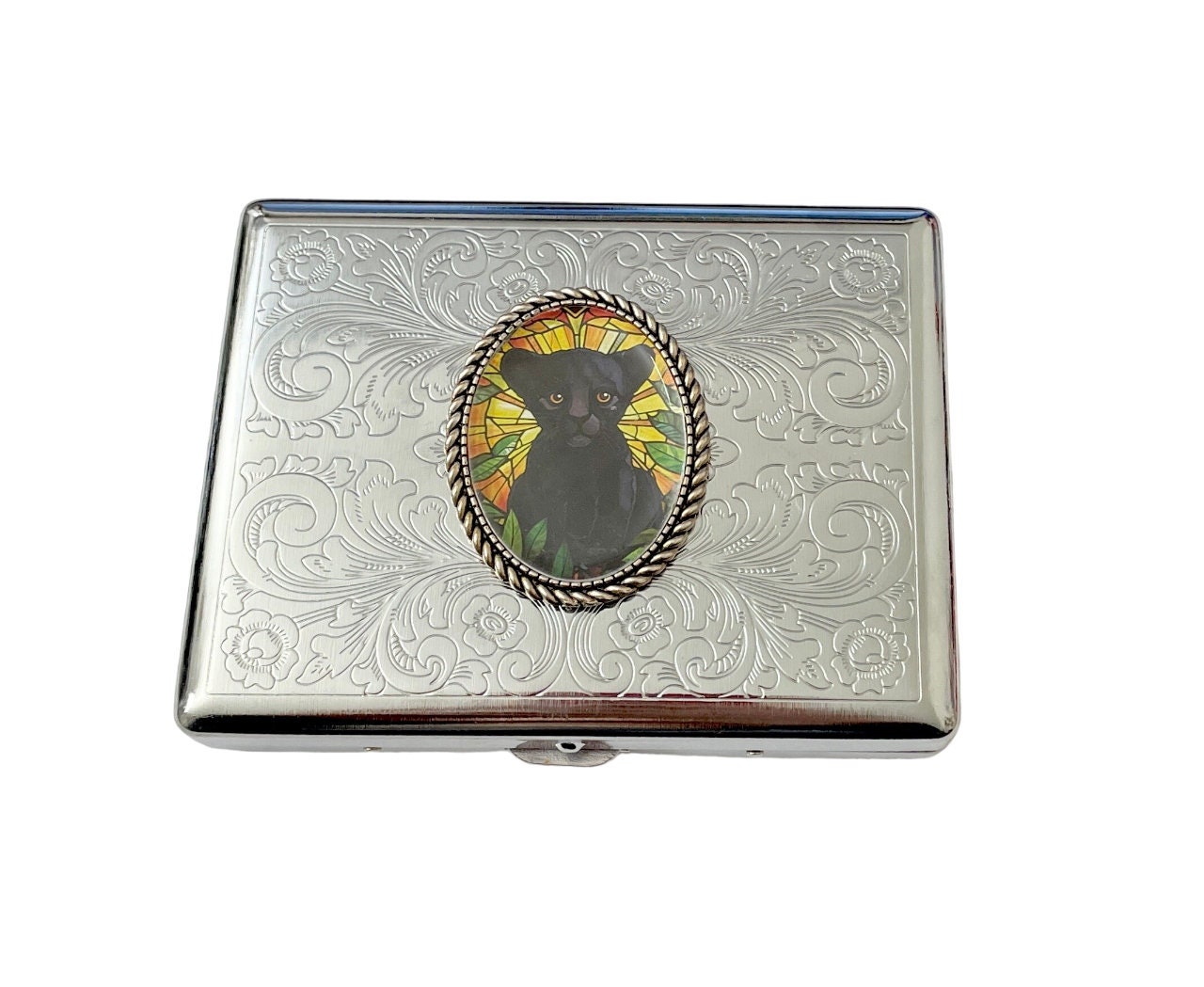 Stainless Steel PANTHER Cigarette Case Business Card ID Holder