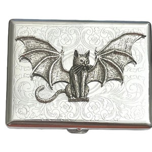 Stainless Steel Unique Cat bat Cigarette Case Business Card ID Holder /T01