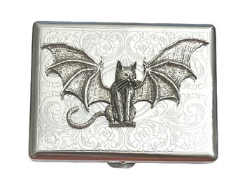 Stainless Steel Unique Cat bat Cigarette Case Business Card ID Holder /T01
