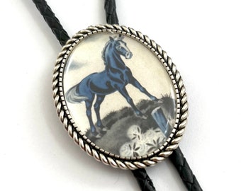 Western Cowboy Horse Bolo Tie - Personalized Cord Color ,length , and tips