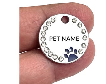 Stainless Steel Black  Paw Custom Laser  PERSONALIZED Pet Tag ID Dog Cat Name TAGS