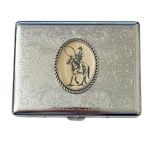 Stainless Steel Western Cowboy Cigarette Case Business Card ID Holder /C07