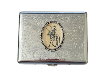 Stainless Steel Western Cowboy Cigarette Case Business Card ID Holder /C07