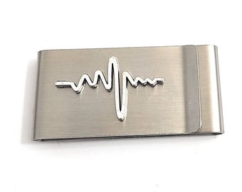 Handmade  2 SIDE Stainless Steel Heartbeat, Heart, beat, Rate, Pulse, Money Clip /p11