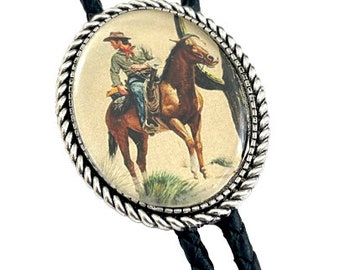 New Western Leather horse Equestrian  western bolo tie Choose A Color Western Cowboy on a Horse Bolo Tie - Personalized Cord Color  main image 3